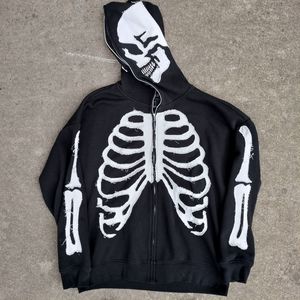 Y2K Skeleton Bones Halloween Full Zip Hooded Sweatshirt